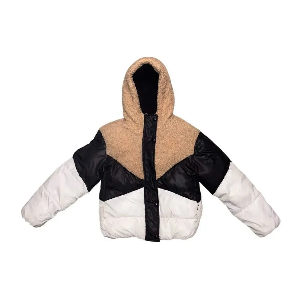 Sam Edelman Faux Sherpa Colorblock Puffer Jacket